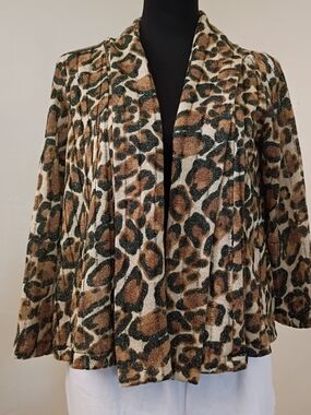 Ruby Rd. Leopard Print Open-Front Cardigan - Brown, Black, Cream